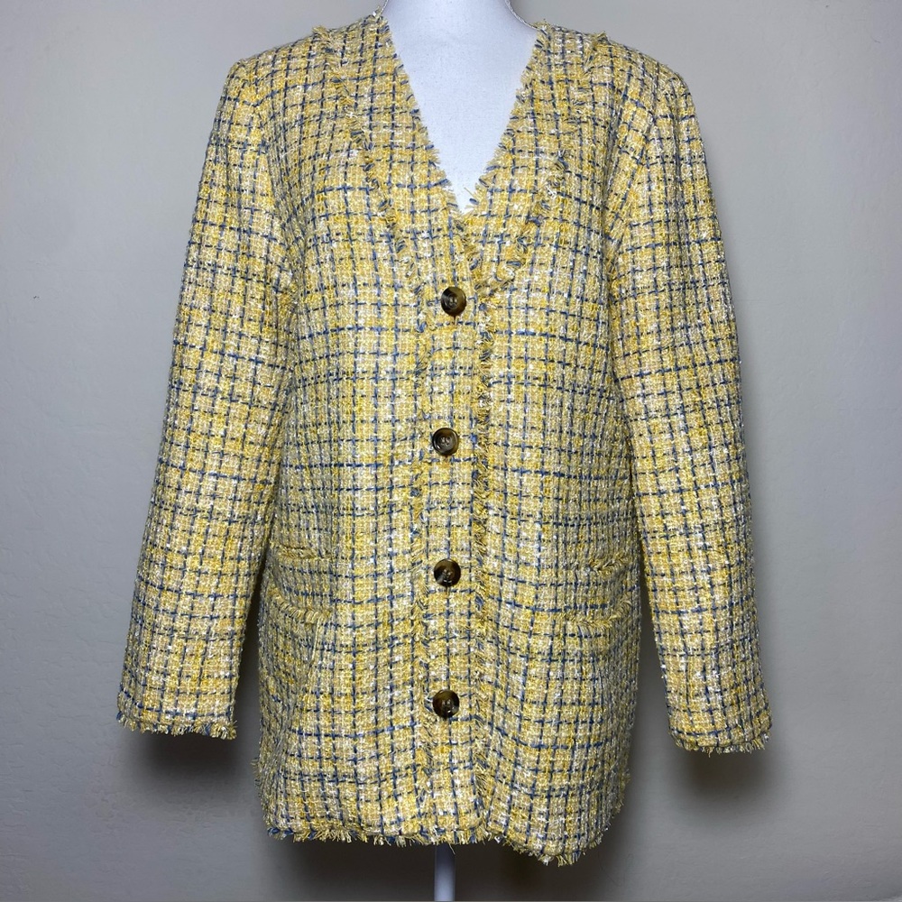 Ann Taylor Yellow Tweed Blazer Sz 12